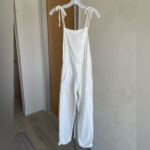 STILLWATER WHITE LINEN OVERALL BEACH COVER UP | Size XS